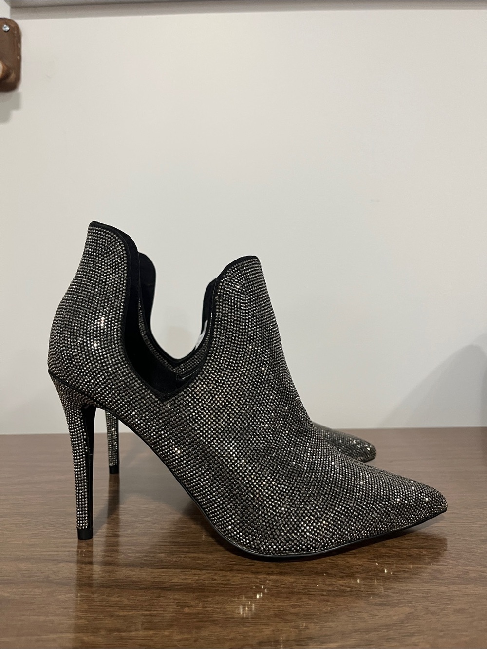 Aldo Black Crystal-Embellished Pointed Ankle Booties